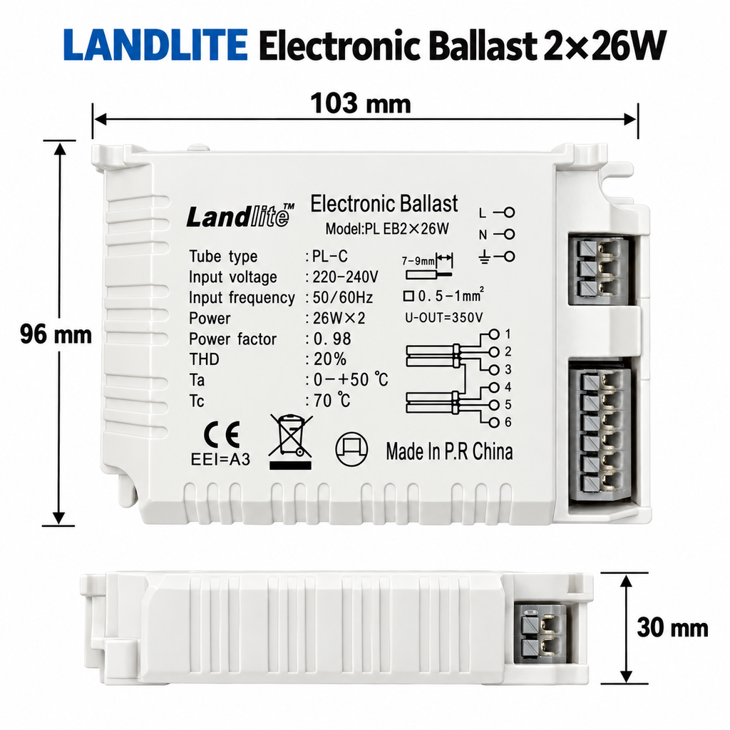 LANDLITE EBT-226 előtét méretei: 103 × 96 × 30 mm