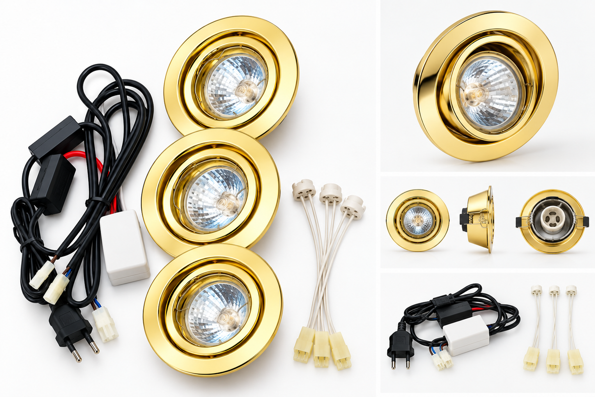 KIT-60-3 halogén szett – 12 V, 3×20 W, sárgaréz – 6. kép