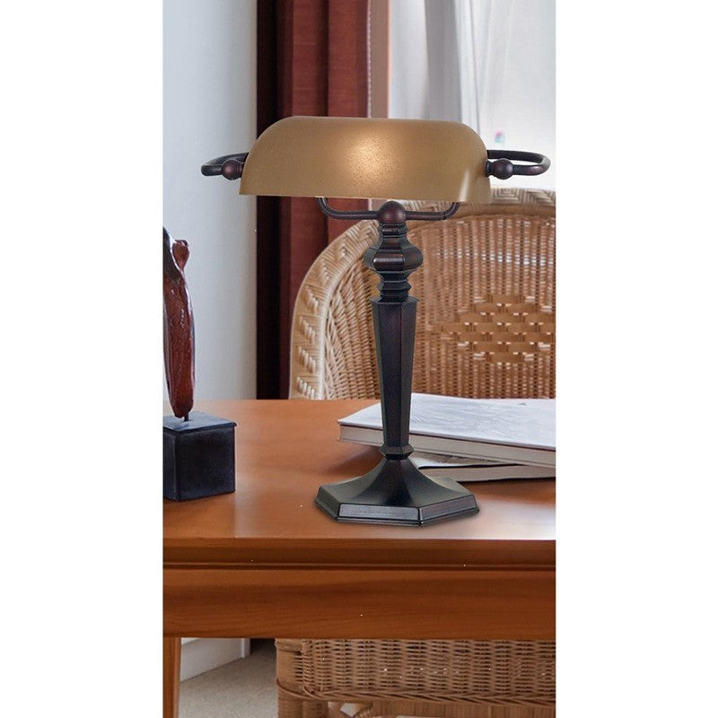 LANDLITE TL609 bankárlámpa – E27, max. 60 W, borostyán színű üvegbura