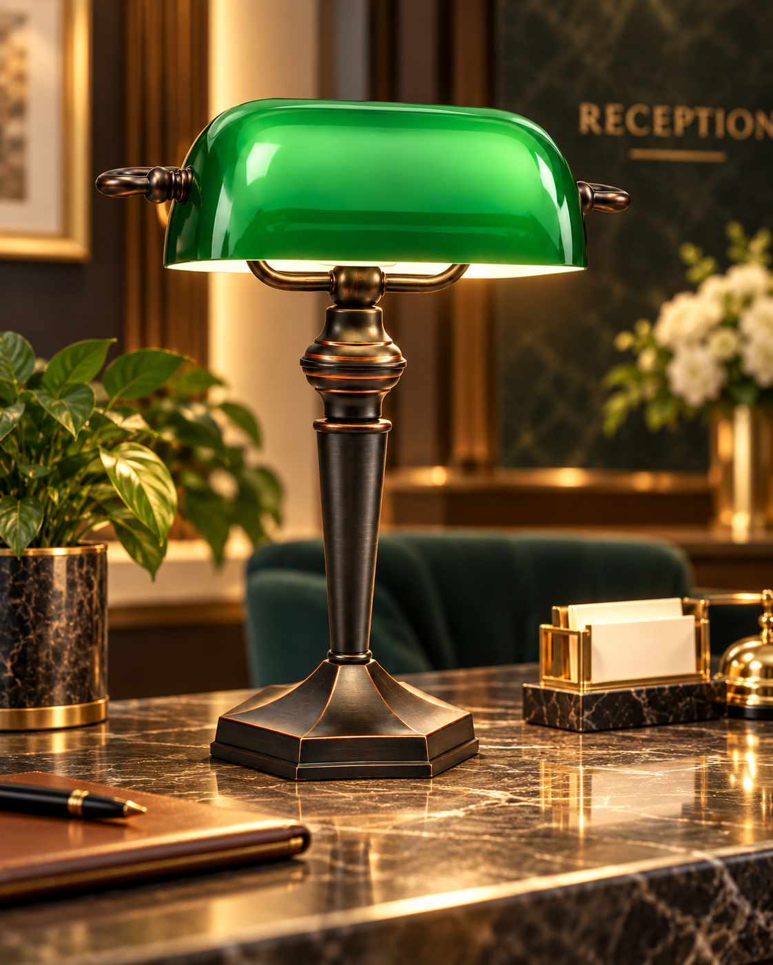 LANDLITE TL609 banker's lamp – E27, max. 60 W, green glass shade