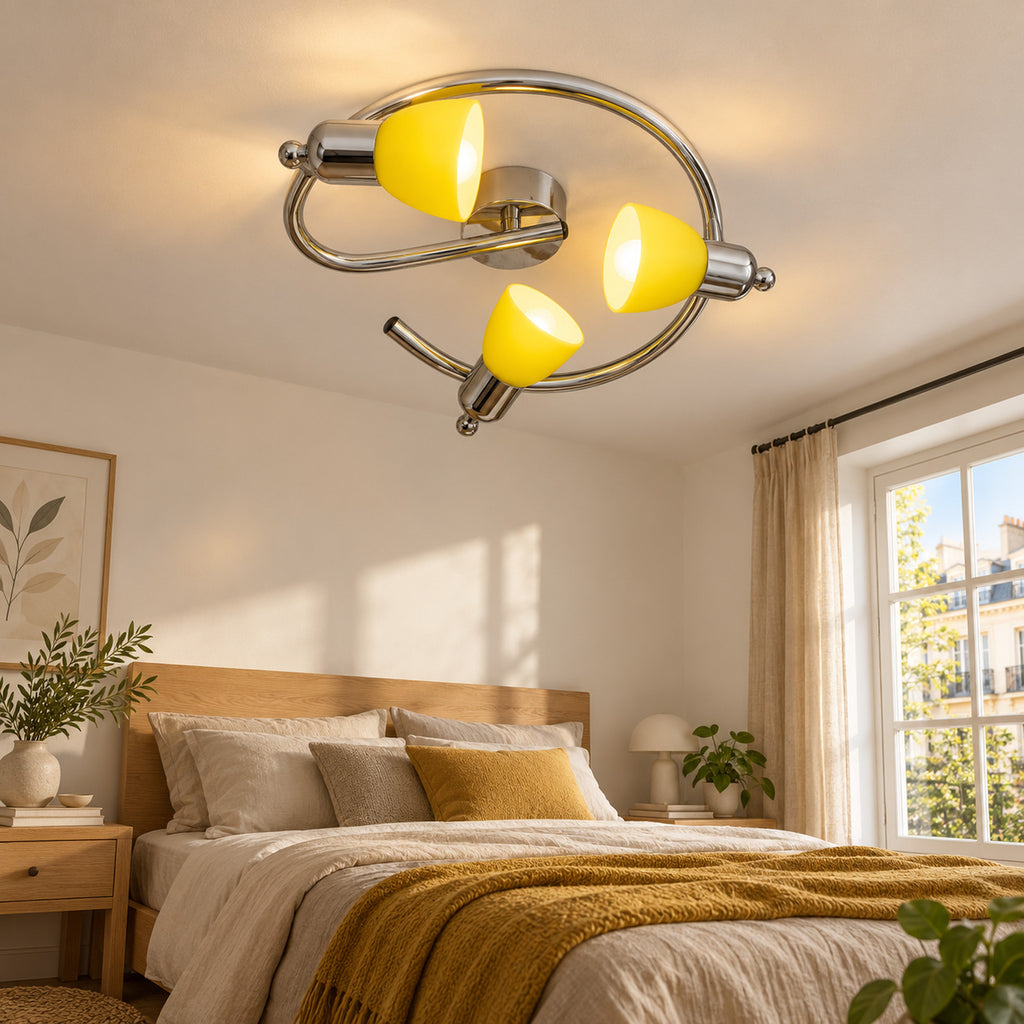 LANDLITE CLE-430A háromfejes spotlámpa hálószobában – illusztrált alkalmazási kép