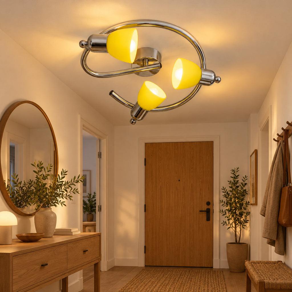 LANDLITE CLE-430A króm mennyezeti spotlámpa előszobában – illusztrált alkalmazási kép