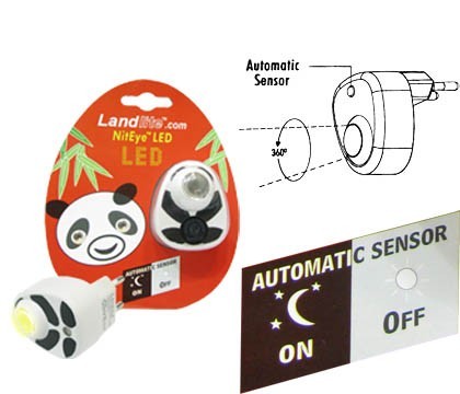 Panda LED-NL01 éjszakai lámpa – fekete/fehér, sárga LED – 2. kép