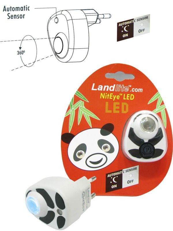 Panda LED-NL01 éjszakai lámpa – fekete/fehér ház, kék LED – 2. kép