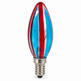 LANDLITE színes dekor izzó SERENGETI, E14, 25 W, gyertya, kék–piros csíkos