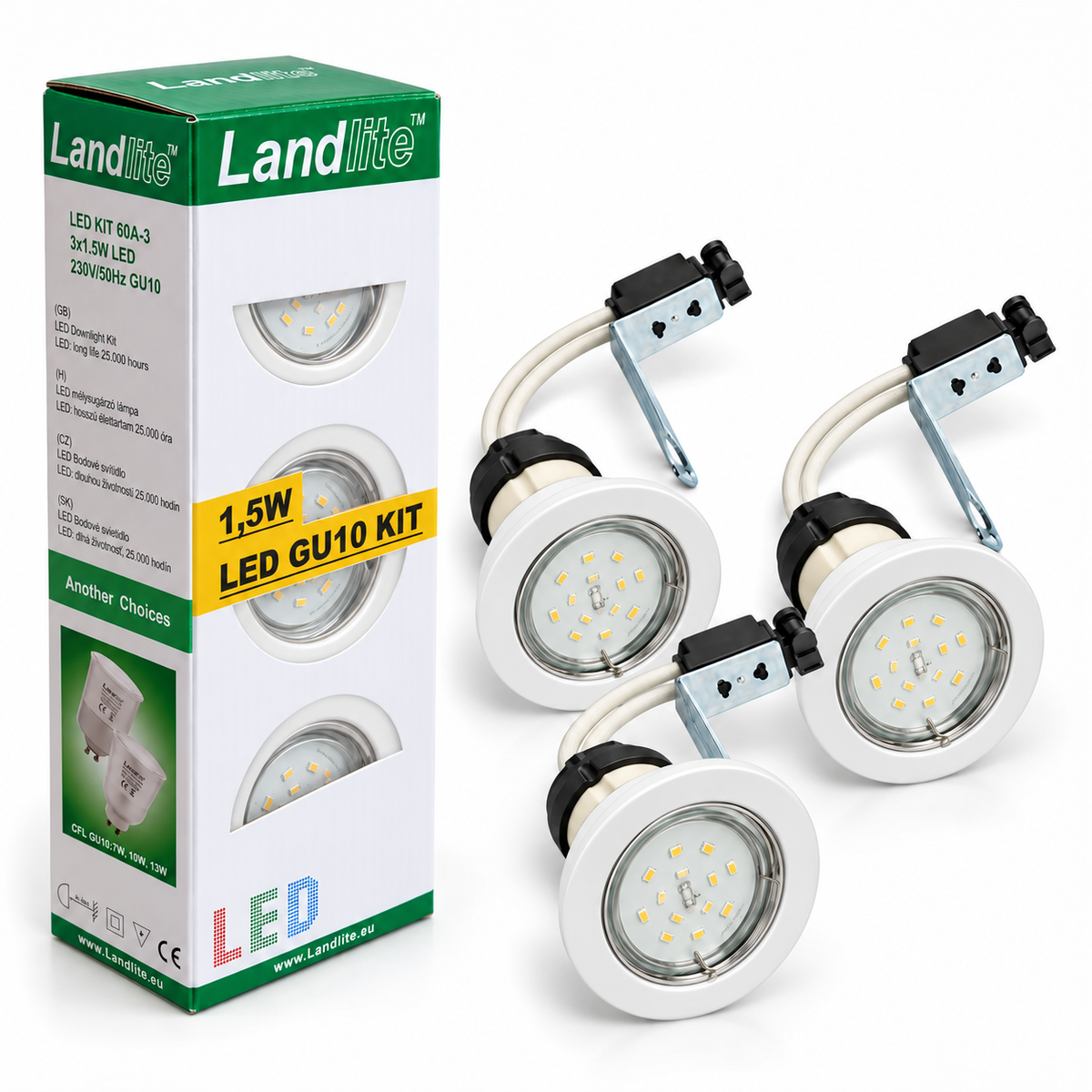 KIT-60A beépíthető spot szett, 3 db – 3×1,5 W GU10 LED, melegfehér, fehér