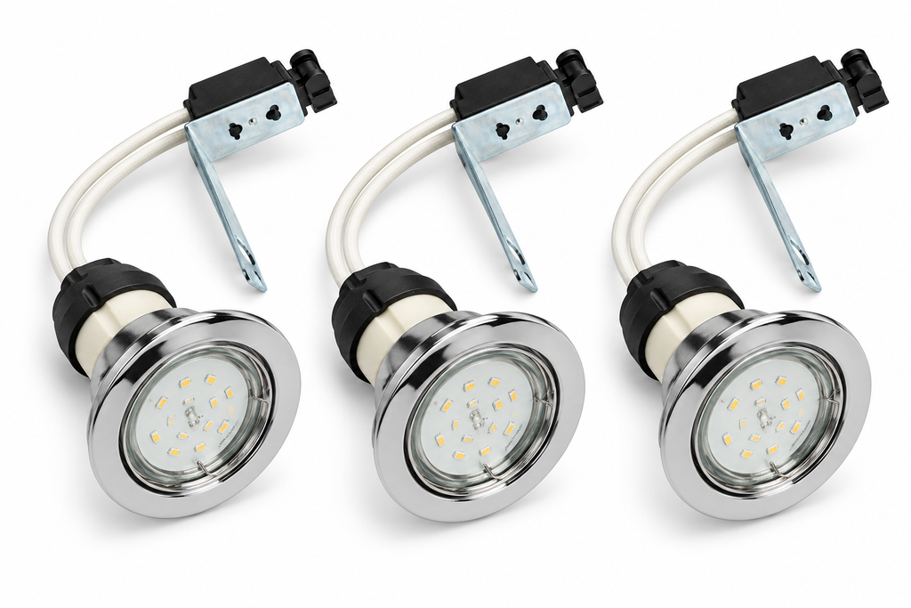 KIT-60A beépíthető spot szett, 3 db – 3×1,5 W GU10 LED, melegfehér, króm – 8. kép