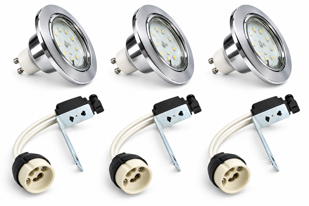 KIT-60A beépíthető spot szett, 3 db – 3×1,5 W GU10 LED, melegfehér, króm