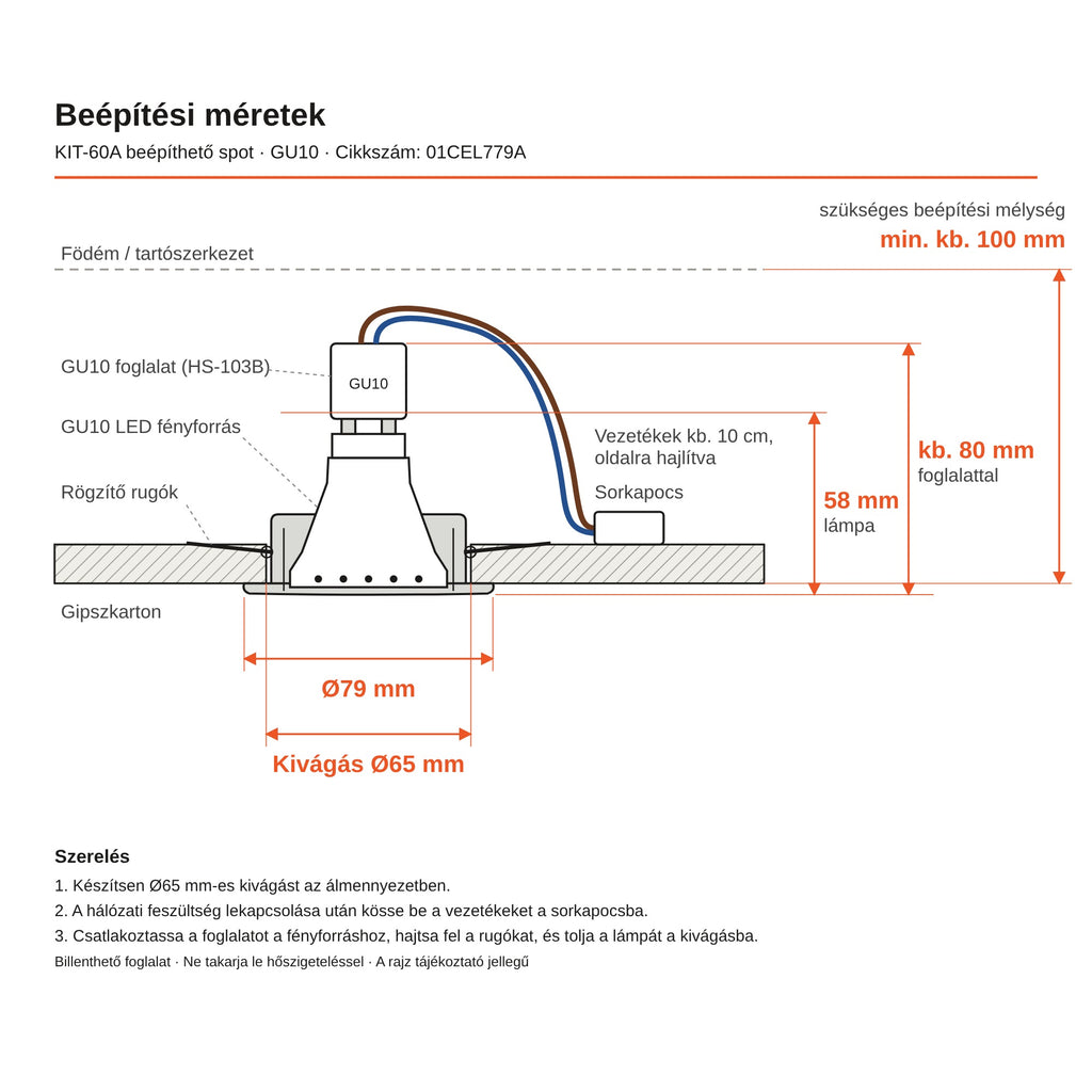KIT-60A beépíthető spot szett, 3 db – 3×1,5 W GU10 LED, melegfehér, antik bronz – 10. kép
