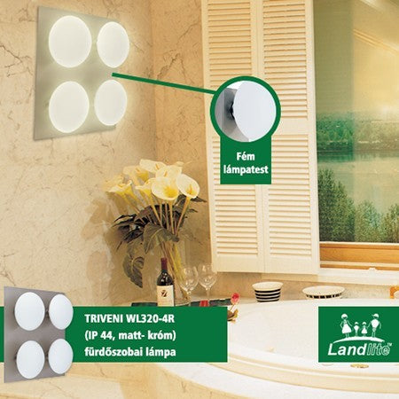 TRIVENI WL320-4R, 4x40W G9, IP44, mat chrome, opal glass, 31X31cm, ceiling lamp