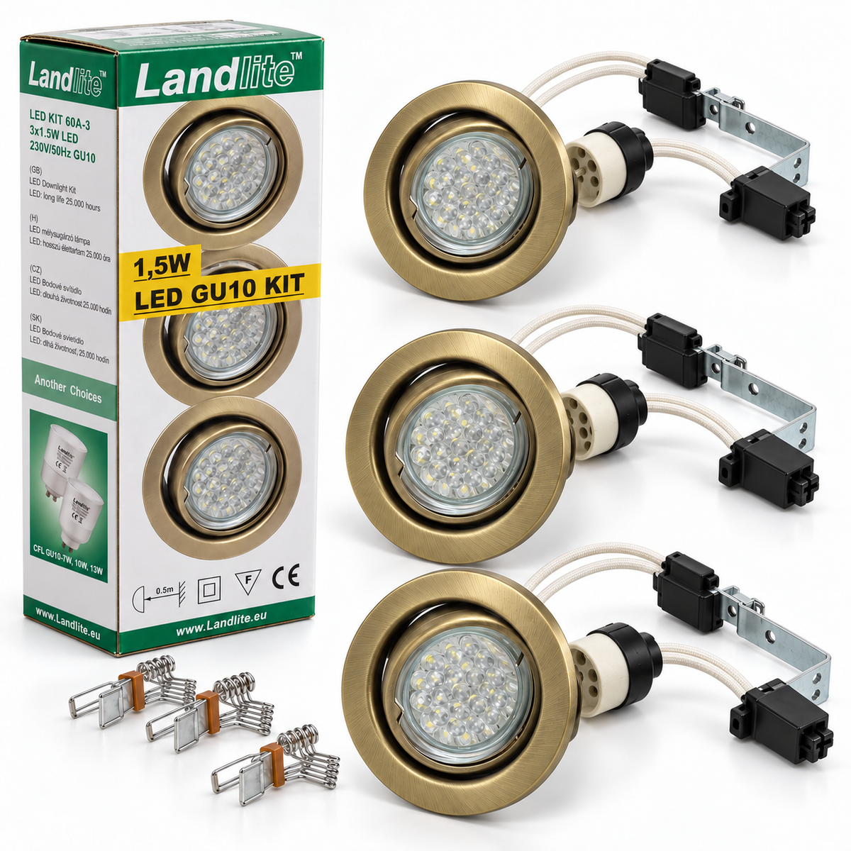 KIT-60A beépíthető spot szett, 3 db – 3×1,5 W GU10 LED, melegfehér, antik bronz