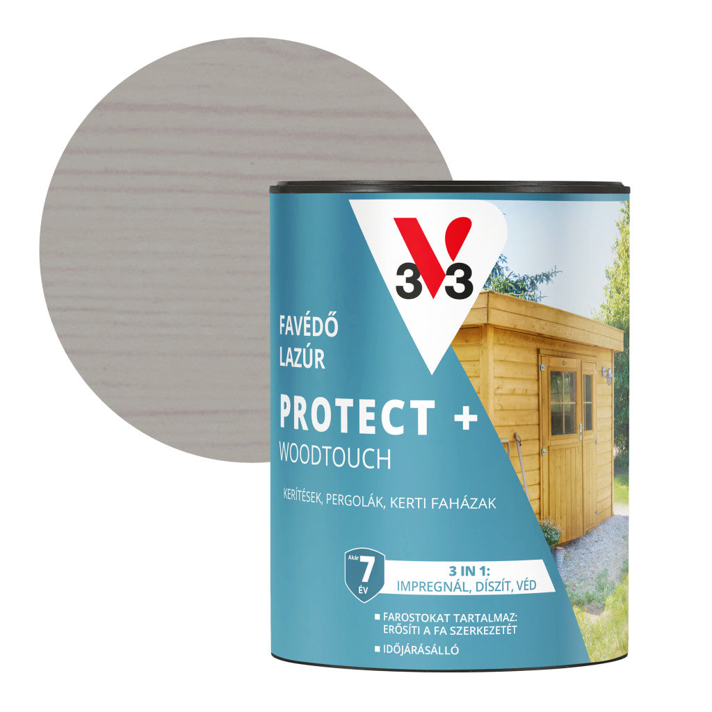 V33 Protect + Woodtouch impregnáló falazúr – 0,7 L, szürke, félig áttetsző
