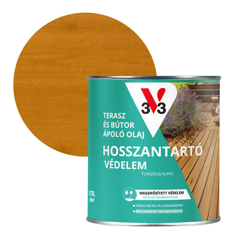 V33 Terasz- és kerti bútor ápoló olaj – 0,75 L, világos tölgy