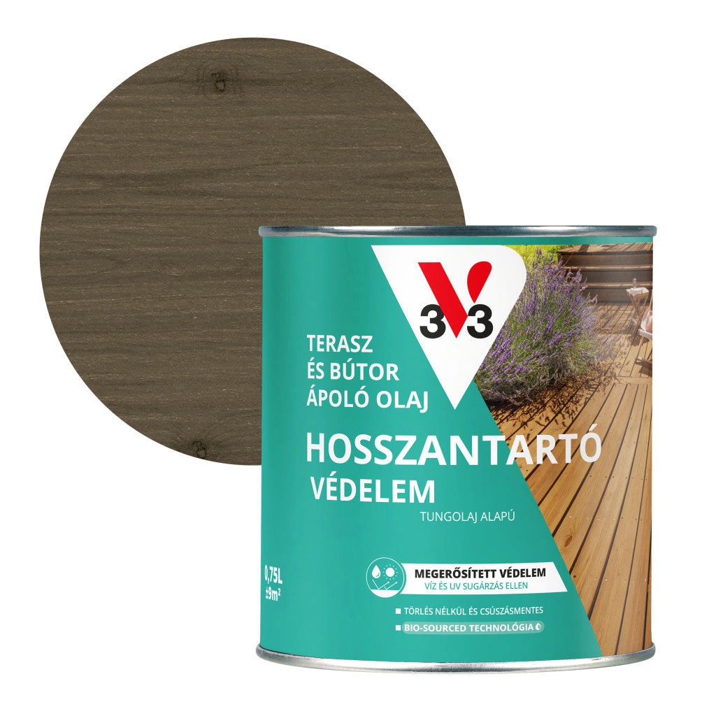 V33 Terasz- és kerti bútor ápoló olaj – 0,75 L, füstszürke