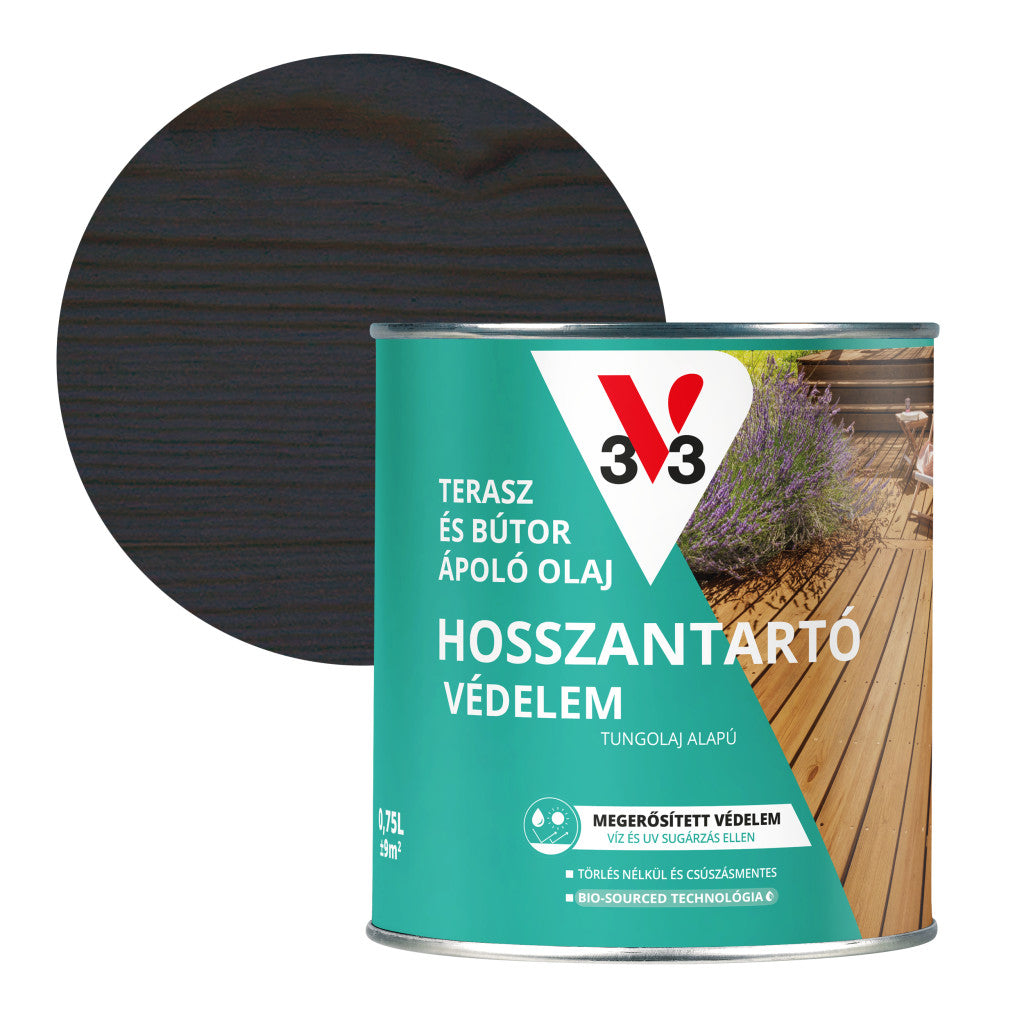 V33 Terasz- és kerti bútor ápoló olaj – 0,75 L, antracit, félig áttetsző