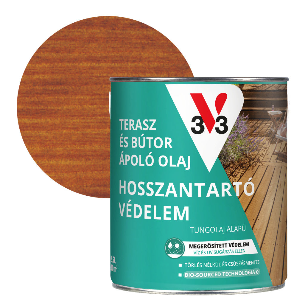 V33 Terasz- és kerti bútor ápoló olaj – 2,5 L, teak
