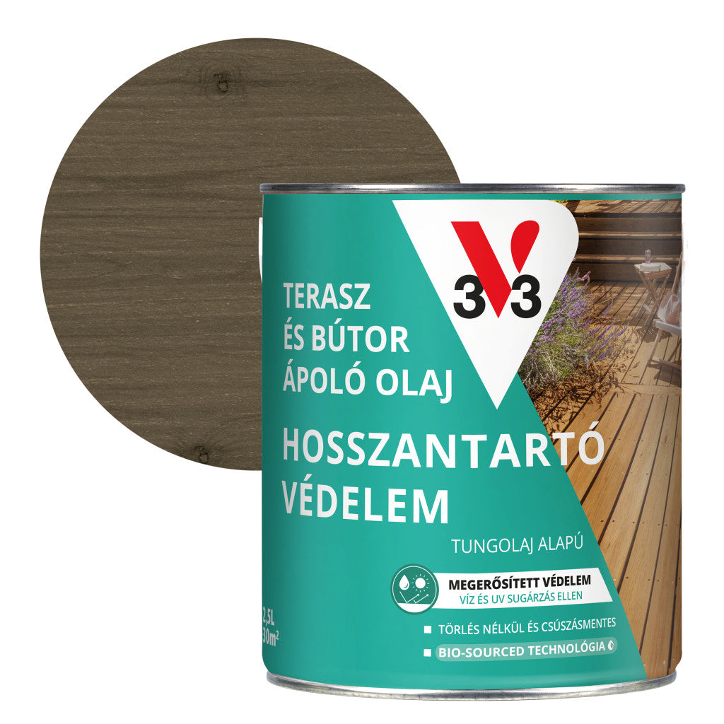 V33 Terasz- és kerti bútor ápoló olaj – 2,5 L, füstszürke
