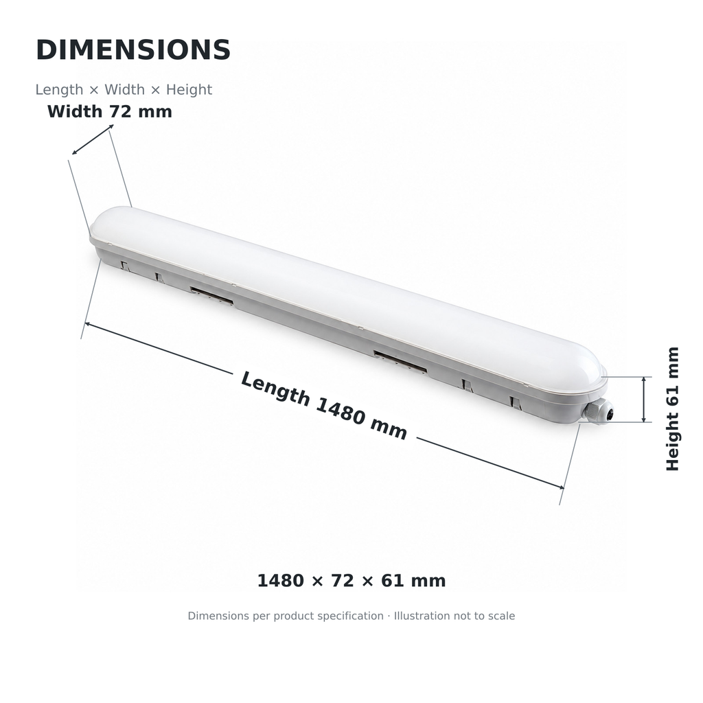 SAT12S-H-15-50 LED-Feuchtraumleuchte – 50 W, 8100 lm, 1480 mm, 4000 K, IP65