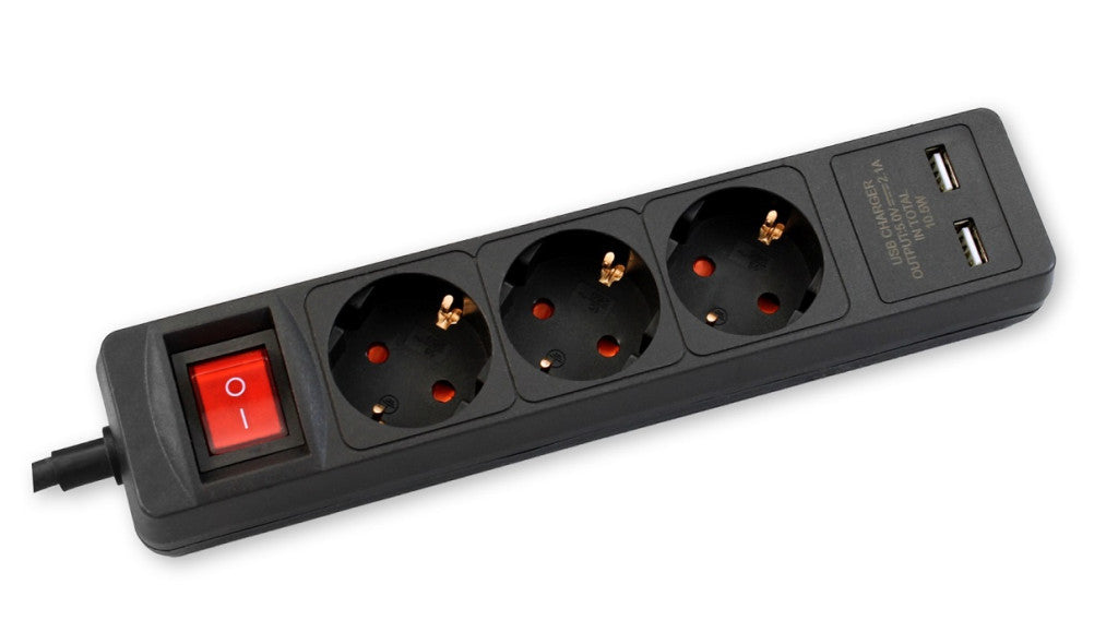 ANCO asztali elosztó 3-as + 2 USB, fekete