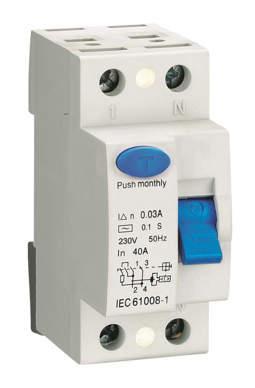 ANCO FI-relé 2P, 40 A, 30 mA, 10 kA, 230 V, DIN sínre, 2 modul