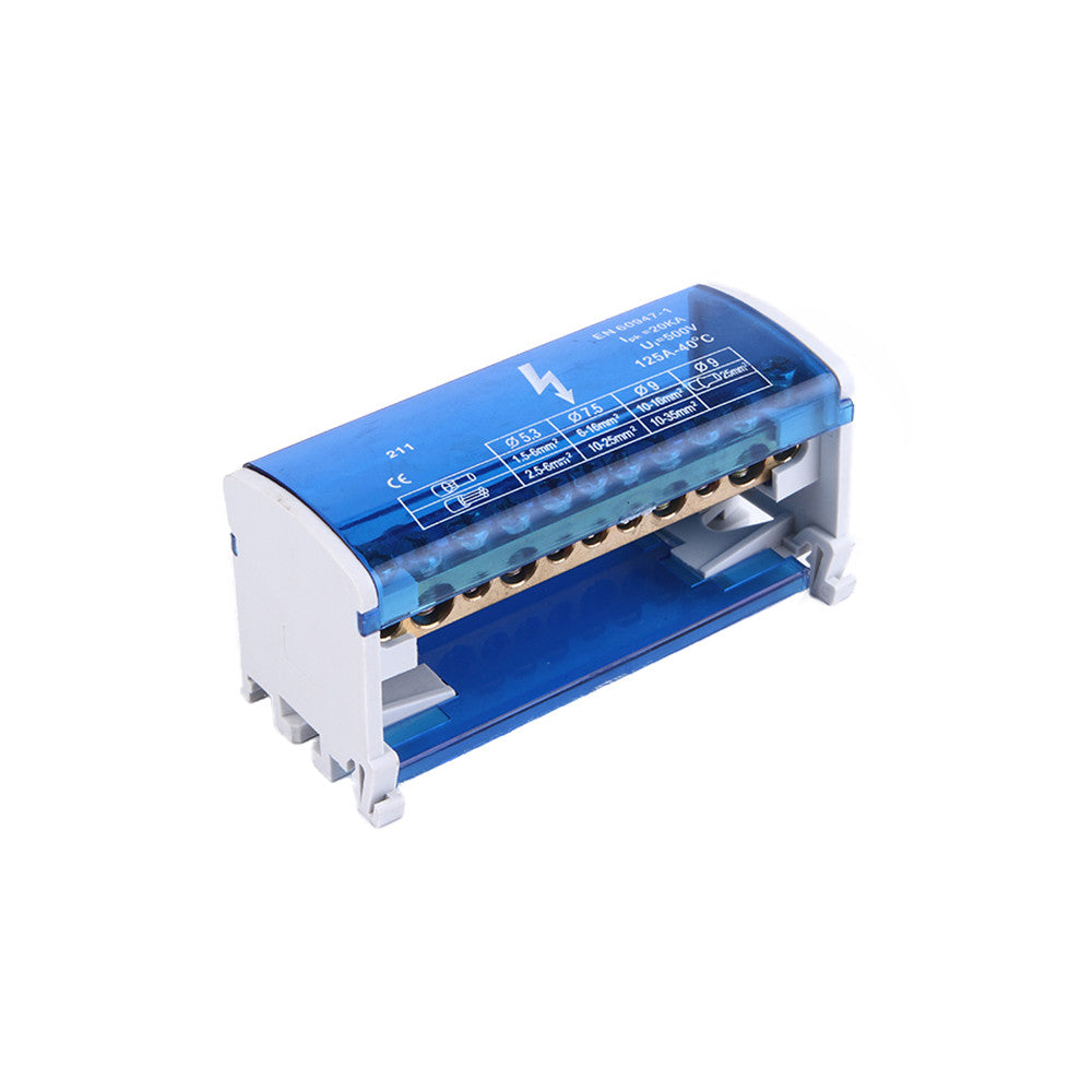 ANCO moduláris elosztóblokk 2-11, 2 sínes, DIN35, 500 V / 125 A, kék