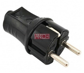 ANCO földelt dugó középső bevezetéssel, 16 A, 250 V, PVC, fekete