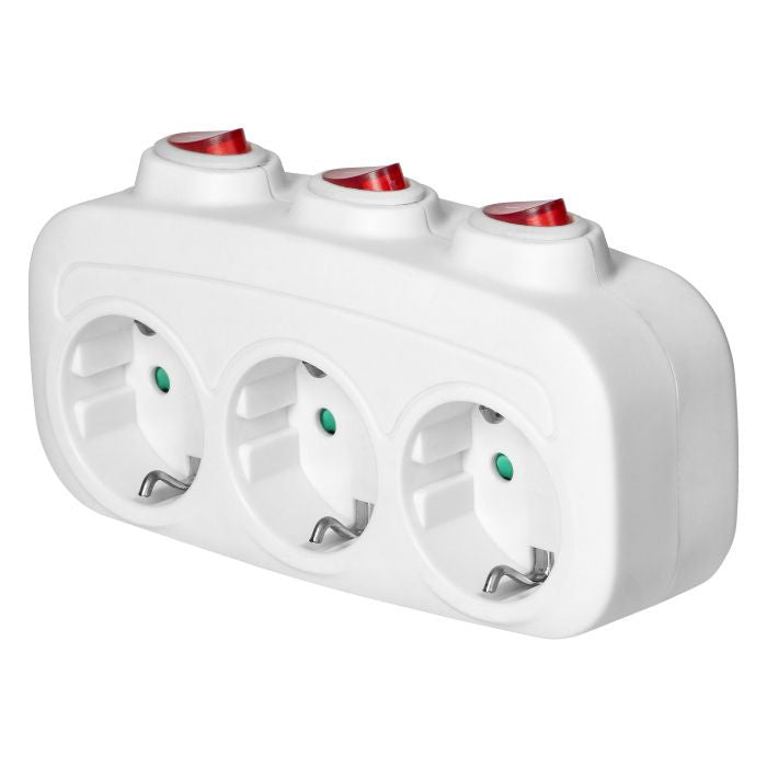 ANCO 3-as elosztó adapter 3 különálló kapcsolóval, 16 A, 3680 W, IP20, fehér