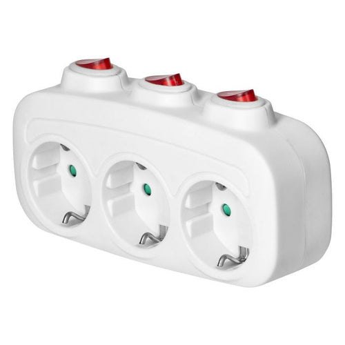 ANCO 3-as elosztó adapter 3 különálló kapcsolóval, 16 A, 3680 W, IP20, fehér