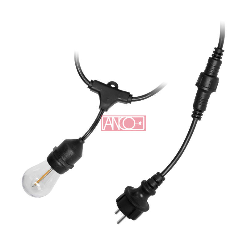 ANCO kültéri E27 fényfüzér, 10 m, 10+1 LED fényforrással, IP44, fekete