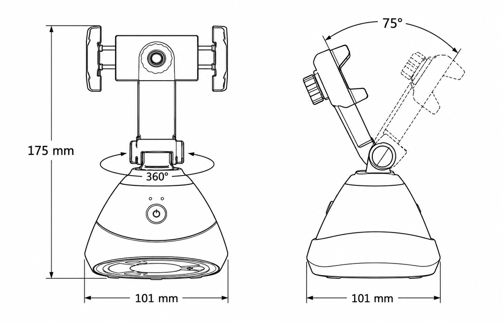 Arckövető telefontartó méretrajza – 101 × 101 × 185 mm