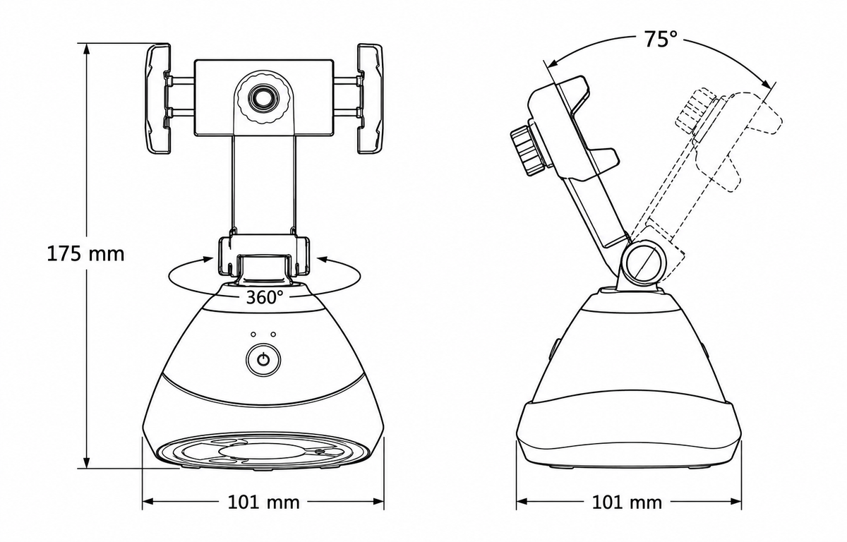 Arckövető telefontartó méretrajza – 101 × 101 × 185 mm