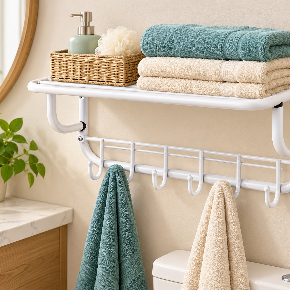 EP884 Wall Shelf with Hooks