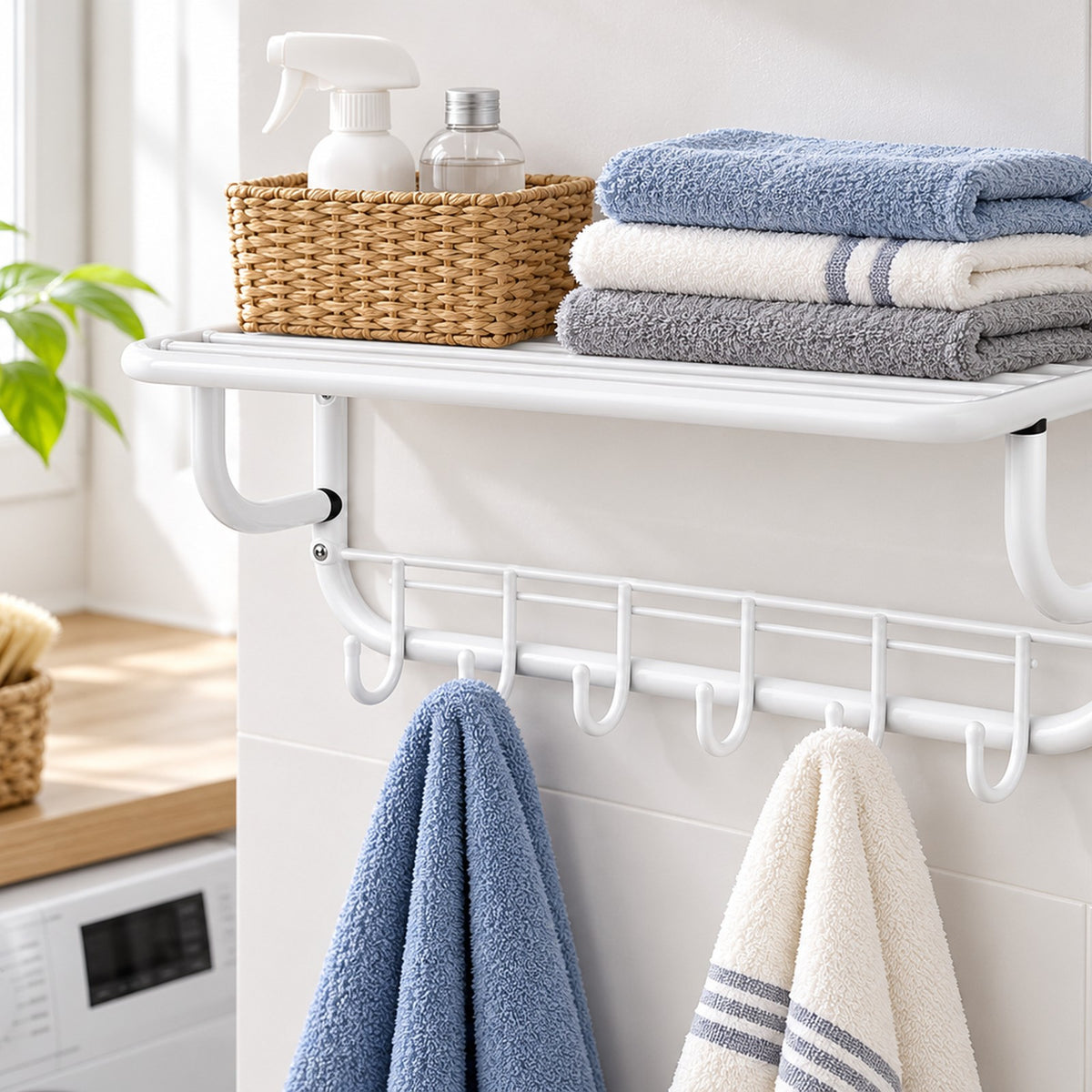 EP884 Wall Shelf with Hooks
