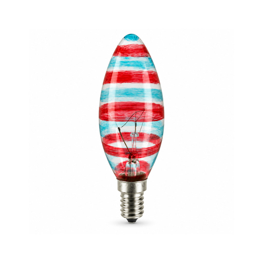LANDLITE színes dekor izzó VENICE, E14, 25 W, gyertya, piros–kék csíkos