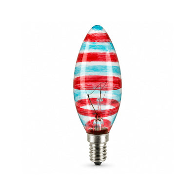 LANDLITE színes dekor izzó VENICE, E14, 25 W, gyertya, piros–kék csíkos