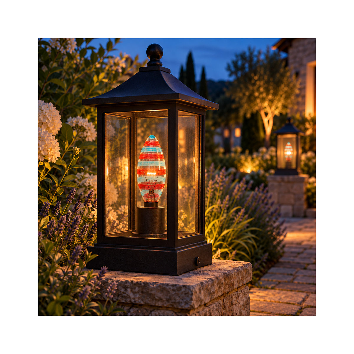LANDLITE színes dekor izzó VENICE, E14, 25 W, gyertya, piros–kék csíkos – 3. kép