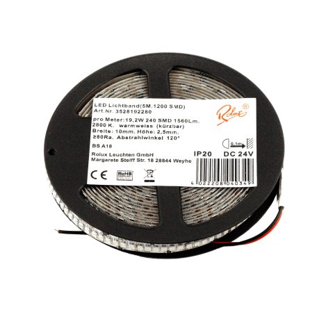 LANDLITE Rolux LED szalag, 19,2W/m, 1560lm/m, 2800K, 240LED/m, 24V, IP20 (5m)