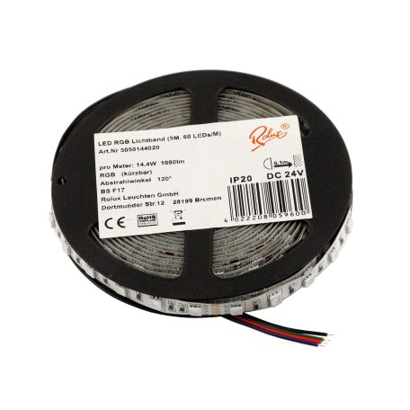 LANDLITE Rolux LED szalag, 14,4W/m, 1080lm/m, RGB, 60LED/m, 24V, IP20 (5m)