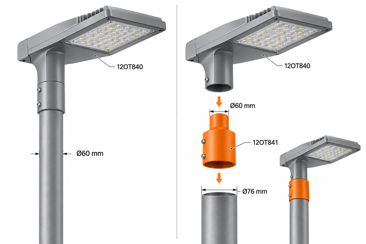 Landlite Ø60 → Ø76 mm oszlopadapter közvilágítási lámpához – 12OT841